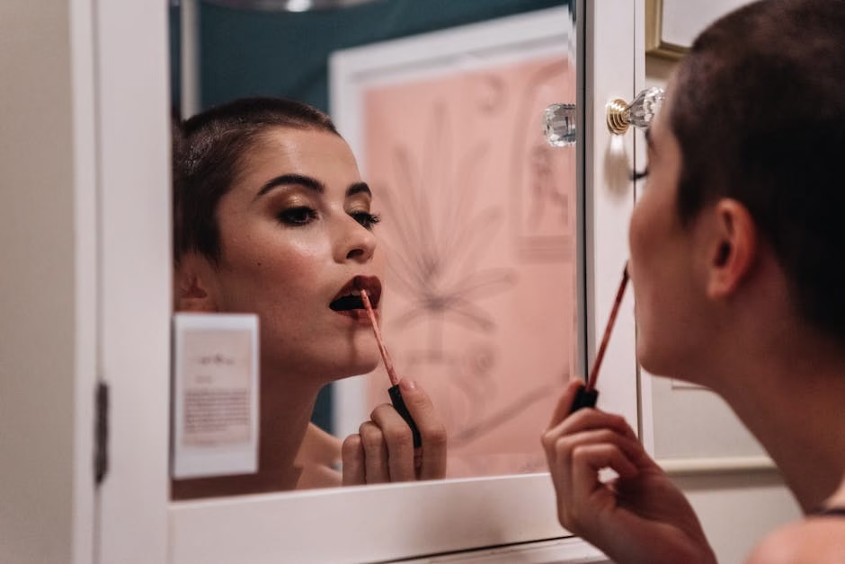 woman applying lip gloss